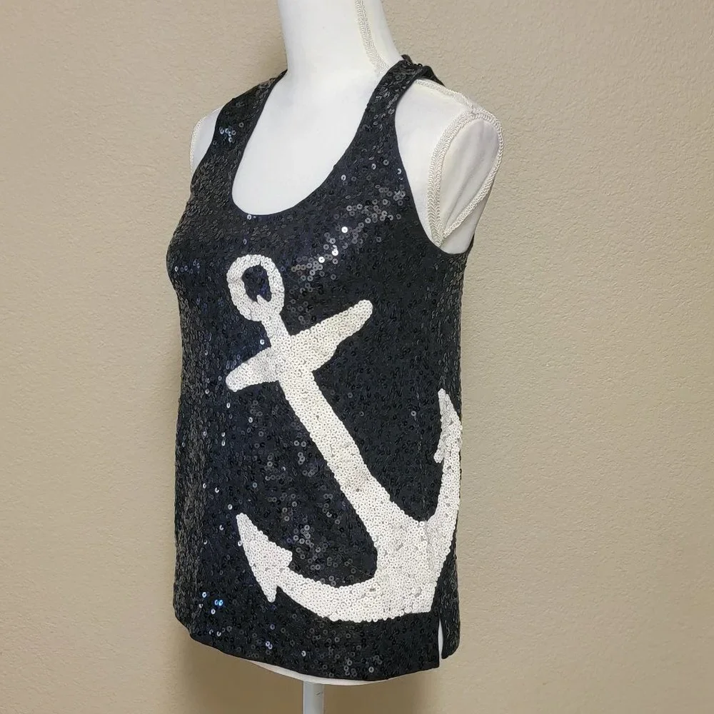 J. Crew Sequin Anchor Nautical Racerback Tank Top - Picture 4 of 14